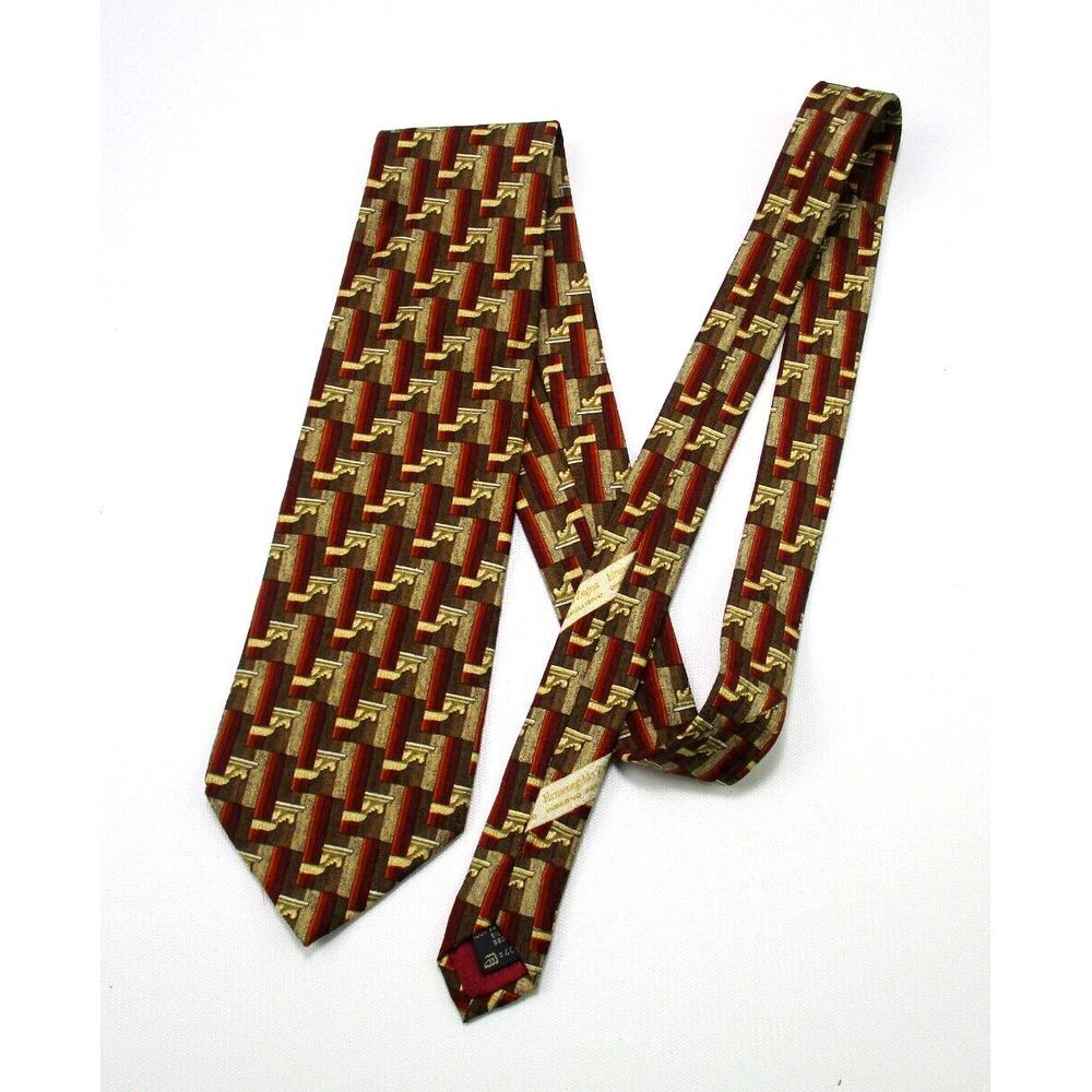 Ermenegildo Zegna Mens Silk Necktie Italy Designer Gold / Bronze Geometric‎ Tie